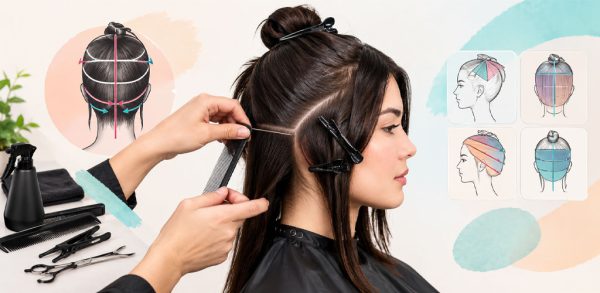 آموزش اصول تقسیم‌بندی مو قبل از کوتاهی