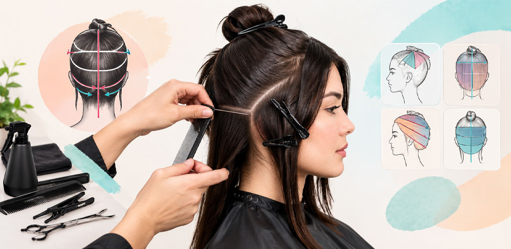 آموزش اصول تقسیم‌بندی مو قبل از کوتاهی